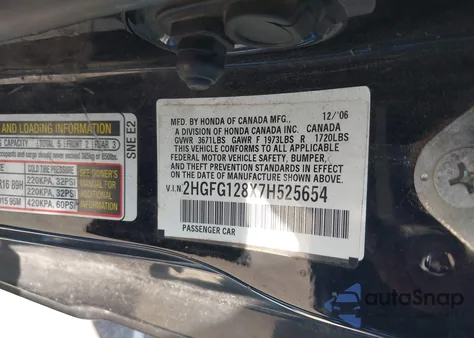 2007 Honda Civic Ex from USA, damaged, VIN 2HGFG128X7H525654